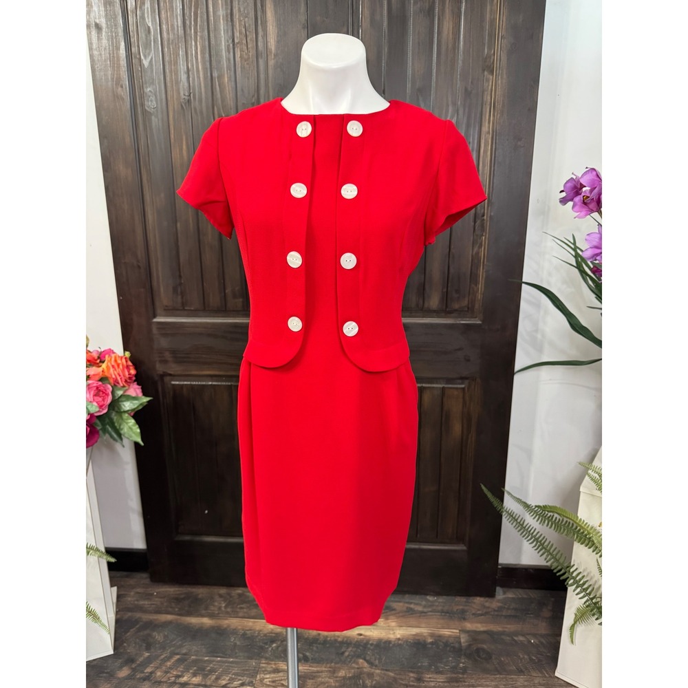 Danny & Nicole Red Short Sleeve Faux Jacket Sheath Dress Petite 12P